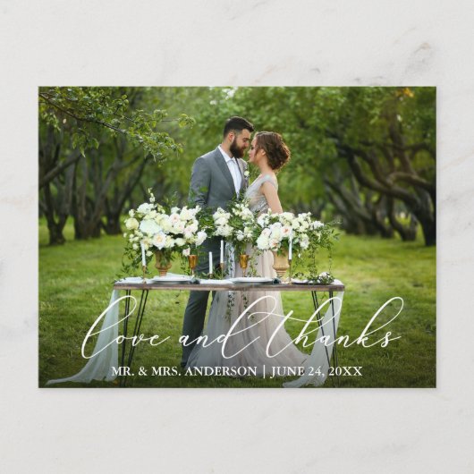 エレガントで美しいカリグラフィー  愛に感謝 ウェディング ポストカード (正面)