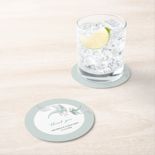 エレガントで美しいユーカリの水彩アート ラウンドペーパーコースター (インサイチュ)