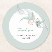 エレガントで美しいユーカリの水彩画アート ラウンドペーパーコースター (正面)