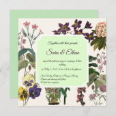 エレガントで花をモチーフにしたレトロな結婚式の招待状 (正面/裏面)