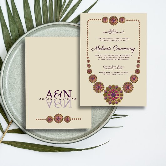 エレガントで華やかな幾何学模様のイスラム・メヘンディ 招待状