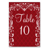 エレガントで華美な華麗さの赤い結婚式のテーブルカード テーブルナンバー (正面)
