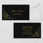 エレガントで華美な金ゴールドは黒で渦巻きます 名刺 (正面/裏面)