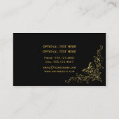 エレガントで華美な金ゴールドは黒で渦巻きます 名刺 (裏面)