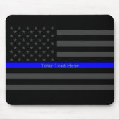 エレガントで薄いブルーラインパーソナライズな黒米国の旗 マウスパッド (正面)