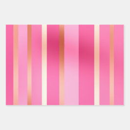 エレガントで豪華な ブッシュピンクとゴールドのストライプ ラッピングペーパーシート