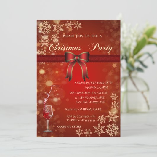 エレガントで赤いガラスは、企業のなクリスマス・パーティを曲げます 招待状