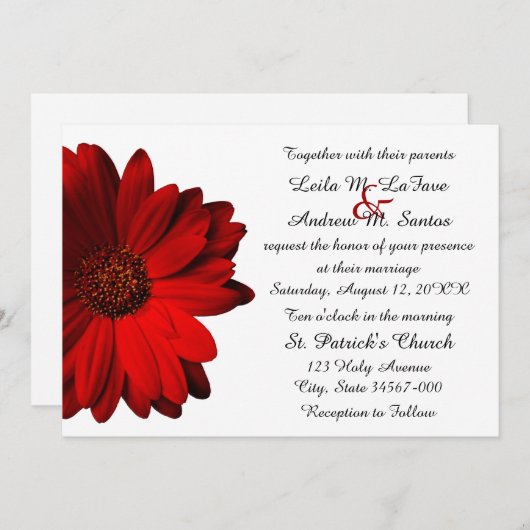 エレガントで赤いガーベラのデイジーの結婚式招待状 招待状 (正面/裏面)