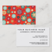 エレガントで赤いクリスマスの雪片のレトロパターン 名刺 (正面/裏面)