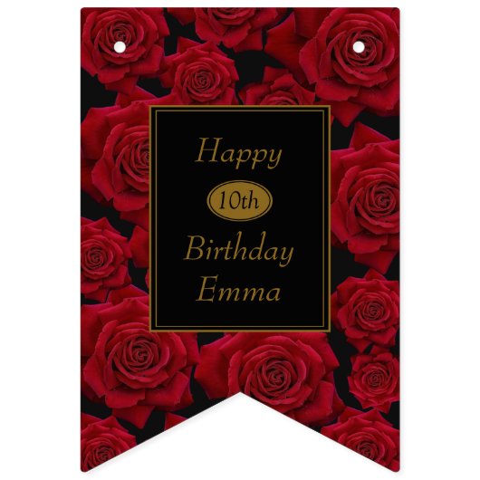 エレガントで赤いバラ年齢のハッピーバースデー バンティングフラッグ (第2の旗)