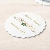 エレガントで赤いヒイラギのクリスマスの結婚式 ペーパーコースター (アングル)