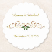 エレガントで赤いヒイラギのクリスマスの結婚式 ペーパーコースター (正面)