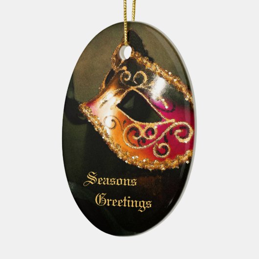 エレガントで赤い仮面舞踏会のマスクの休日のオーナメント セラミックオーナメント (左)