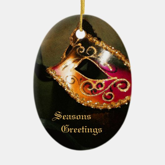 エレガントで赤い仮面舞踏会のマスクの休日のオーナメント セラミックオーナメント (正面)