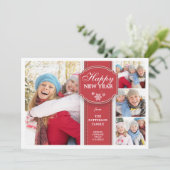 エレガントで赤い及び白4の写真の新年のフォトカード シーズンカード (スタンド正面)