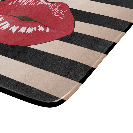 エレガントで赤い唇のばら色の金ゴールドの黒のストライブ柄パターン カッティングボード (角)