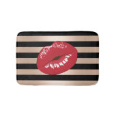 エレガントで赤い唇のばら色の金ゴールドの黒のストライブ柄パターン バスマット (正面)