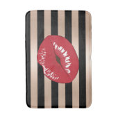 エレガントで赤い唇のばら色の金ゴールドの黒のストライブ柄パターン バスマット (正面縦)