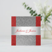 エレガントで赤い灰色のペイズリーの白の婚約パーティ 招待状 (スタンド正面)