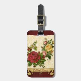 エレガントで赤い黄色バラのダマスク織のヴィンテージの切り出し ラゲッジタグ