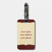 エレガントで赤い黄色バラのダマスク織のヴィンテージの切り出し ラゲッジタグ (裏面縦)