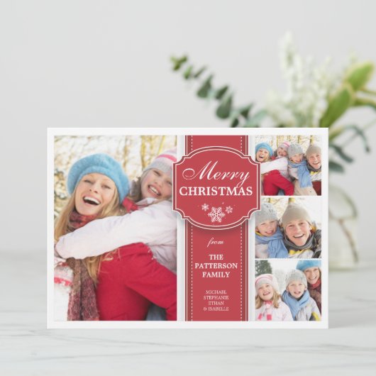 エレガントで赤く及び白い雪4の写真の挨拶状 シーズンカード (スタンド正面)