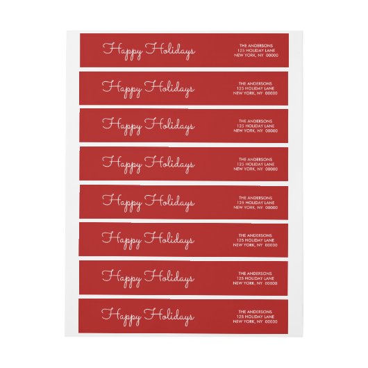 エレガントで赤く幸せな休日の原稿によって文字を入れられる覆い ラップアラウンドラベル (シート)