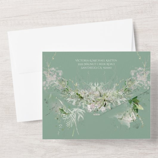 エレガントで軽やかな繊細な花のウェディング オールインワン招待状 (裏面)