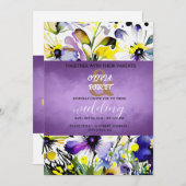エレガントで陽気な紫の花 招待状 (正面/裏面)