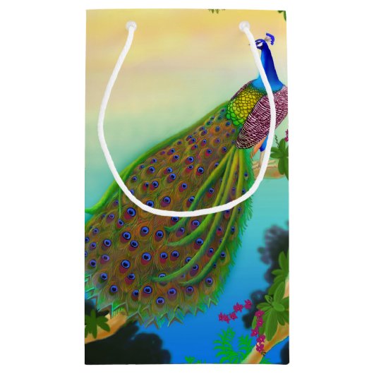 エレガントで青いインドの孔雀のギフトバッグ スモールペーパーバッグ (裏面)