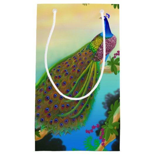 エレガントで青いインドの孔雀のギフトバッグ スモールペーパーバッグ (正面)