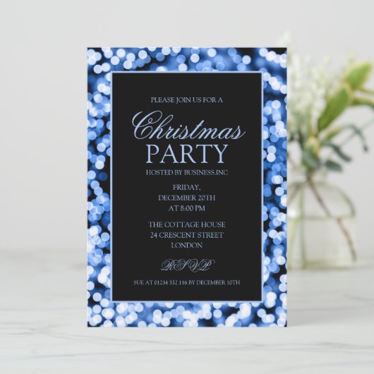 エレガントで青いクリスマスのひもは休日のパーティをつけます 招待状 (スタンド正面)