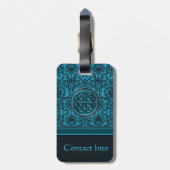 エレガントで青いダマスク織およびケルト結び目模様 ラゲッジタグ (裏面縦)