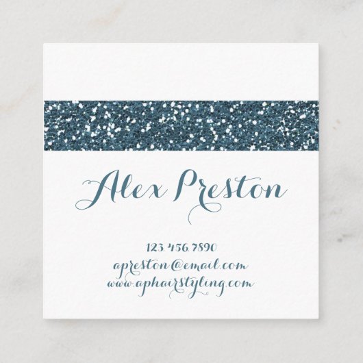 エレガントで青いティール(緑がかった色)のグリッターの六角形の名刺 スクエア名刺 (裏面)