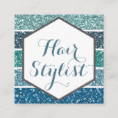 エレガントで青いティール(緑がかった色)のグリッターの六角形の名刺 スクエア名刺 (正面)