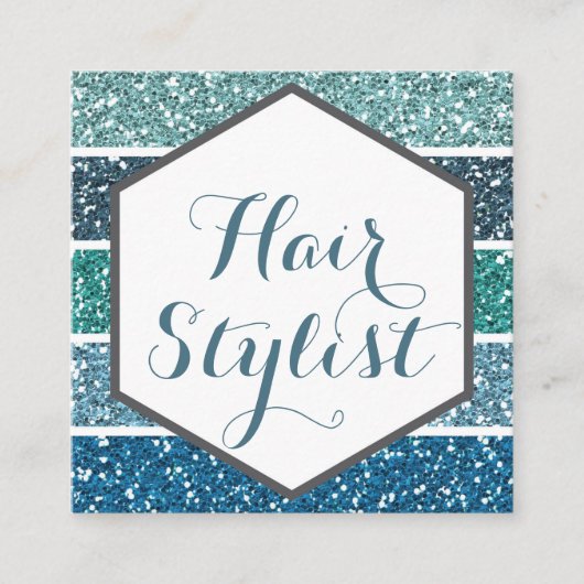 エレガントで青いティール(緑がかった色)のグリッターの六角形の名刺 スクエア名刺 (正面)