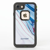 エレガントで青いピンクの紫色のフェイクな大理石のパーソナライズ LifeProof iPhoneケース (裏面)