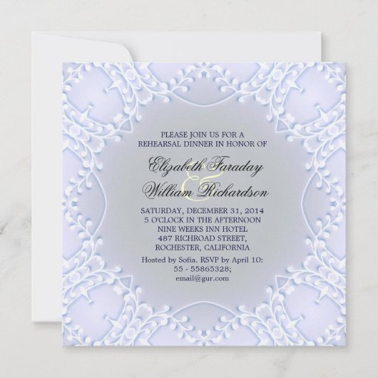 エレガントで青いリハーサルの夕食の招待状 招待状 (正面)