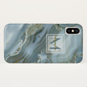 エレガントで青い大理石の自然な石造りパターンモノグラム Case-Mate iPhoneケース (裏面(横))