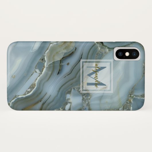 エレガントで青い大理石の自然な石造りパターンモノグラム Case-Mate iPhoneケース (裏面(横))