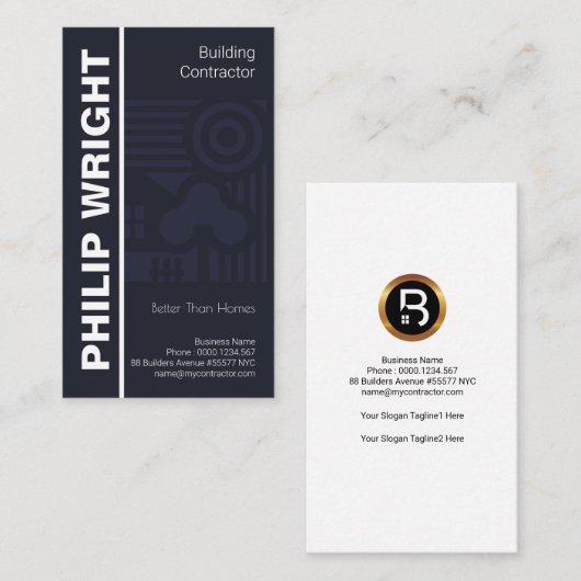 エレガントで青い家のデザインのモチーフの建築業者 名刺 (正面/裏面)