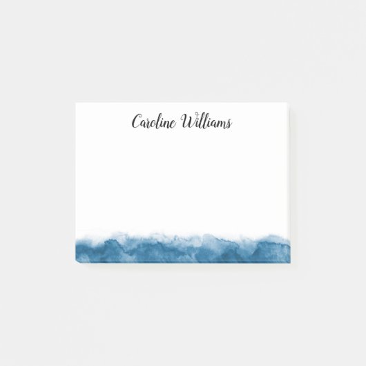 エレガントで青い水彩画のボーダー名前入りな名前 ポストイット (正面)