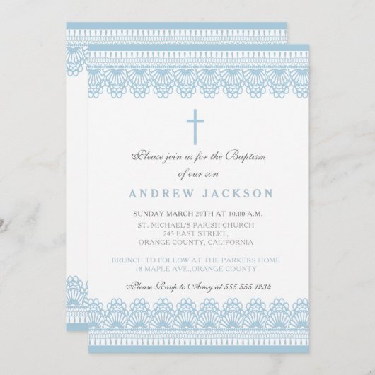 エレガントで青い洗礼または《キリスト教》洗礼式や命名式の招待状 招待状 (正面/裏面)