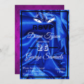 エレガントで青い絹の結婚式招待状はRSVPを梳きます 招待状 (正面/裏面)