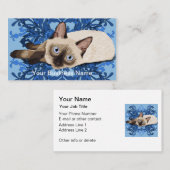 エレガントで青い花のシャム猫のかわいらしいネコ科 名刺 (正面/裏面)