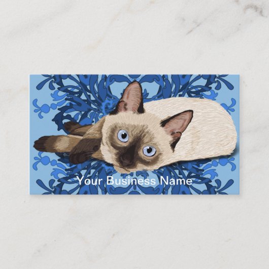 エレガントで青い花のシャム猫のかわいらしいネコ科 名刺 (正面)