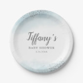 エレガントで青い銀製のグリッターのベビーシャワー ペーパープレート (正面)