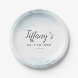 エレガントで青い銀製のグリッターのベビーシャワー ペーパープレート