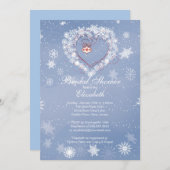 エレガントで青い雪片のハートの冬のブライダルシャワー 招待状 (正面/裏面)