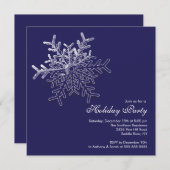 エレガントで青い雪片の休日のクリスマス・パーティ 招待状 (正面/裏面)
